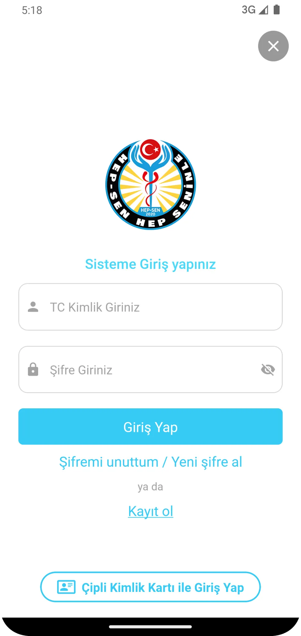 RönesisPRO çipli kimlik giriş ekranı